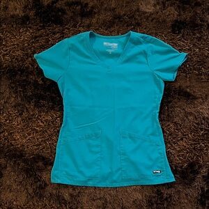 Greys Anatomy Women’s Light Teal Blue V-Neck Scrub Top-sz XS
